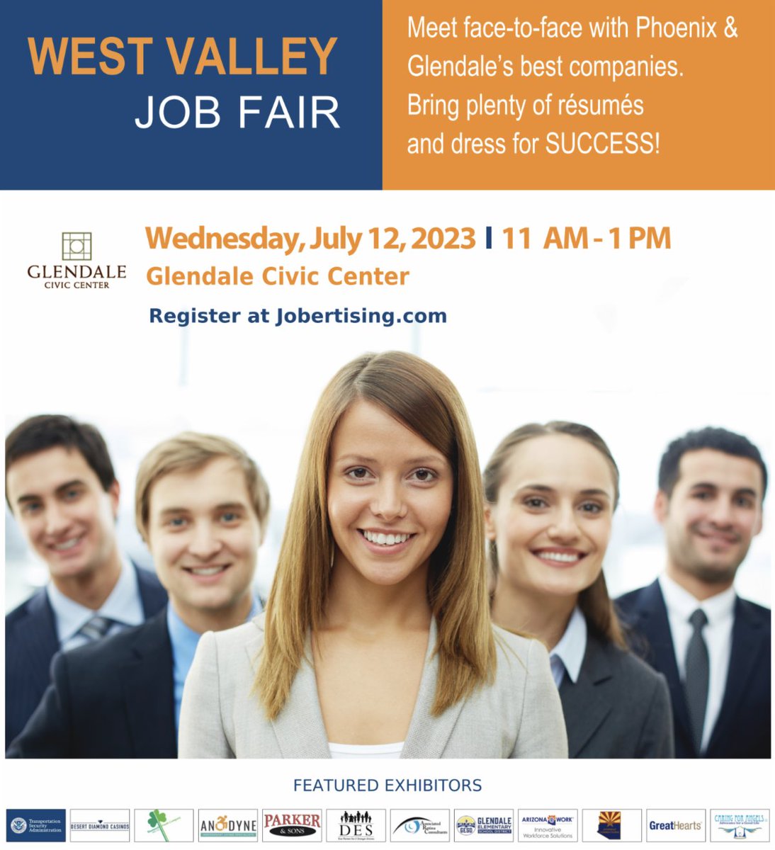 jobertising's tweet photo. Looking for a great job in the West Valley? Meet with some of the West Valley's top employers at the West Valley Job Fair on Wednesday, July 12, 2023 from 11:00 A.M. - 1:00 P.M. at the Glendale Civic Center located at 5750 West Glenn Drive , Glendale, Ari
https://t.co/2w9VaOv3Wk https://t.co/q7YXBTt8Je