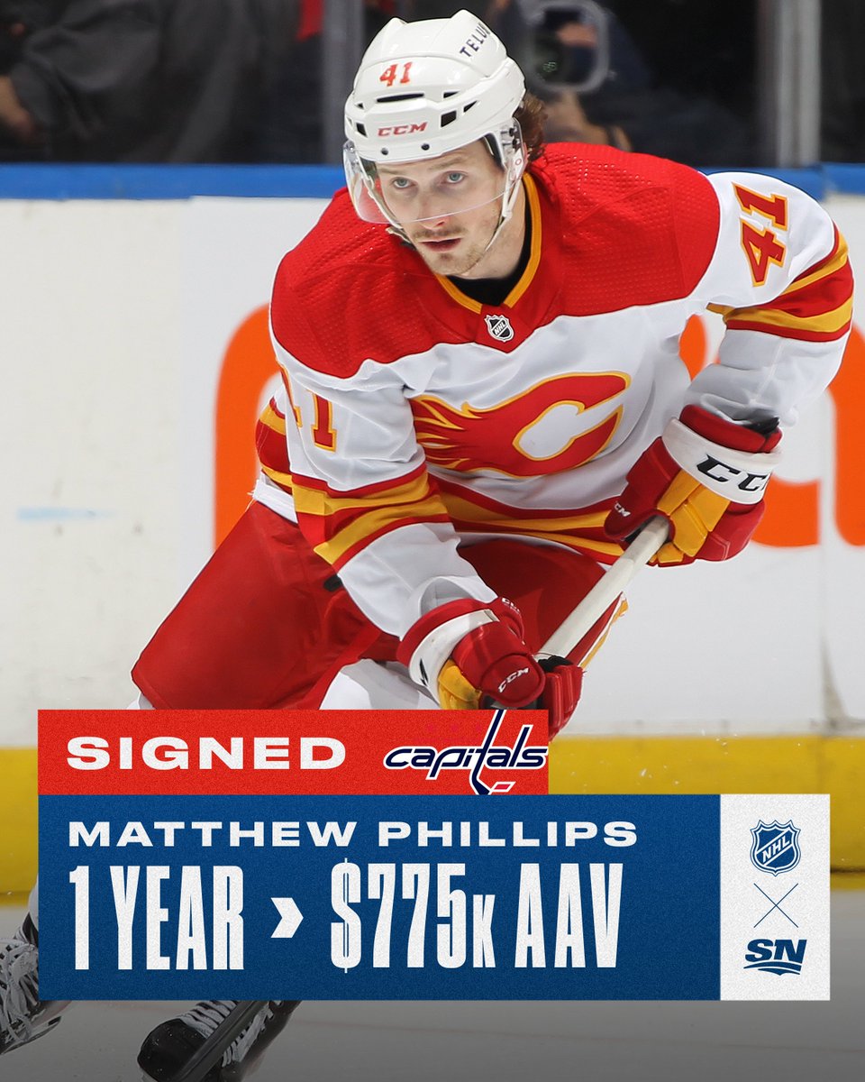 Sportsnet's tweet photo. The Washington Capitals have signed Matthew Phillips to a one-year, $775k one-way contract. ✍️ https://t.co/VqOp0uZ5YI