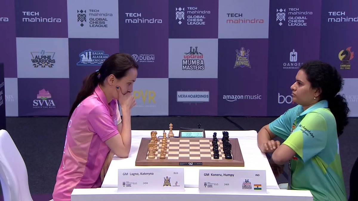 ChessbaseIndia's tweet photo. It is board 4 this time - Kateryna Lagno has the White pieces against Koneru Humpy! #GlobalChessLeague https://t.co/m2Yyaxygrv