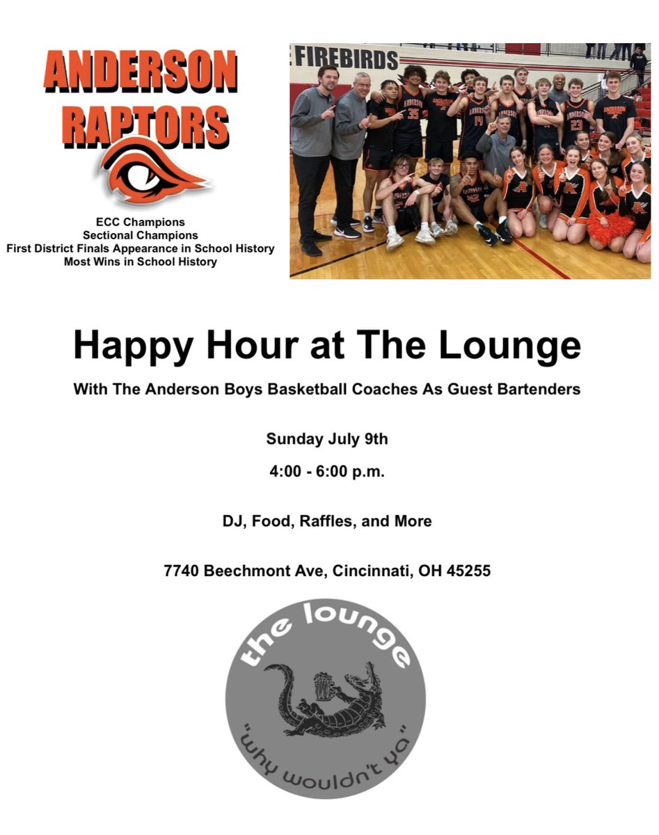 AHS_BoysHoops's tweet image. Looking forward to seeing everyone at The Lounge on Beechmont one week from today! We will be there from 4-6 pm. Help us raise money for the Boy’s Basketball program!
