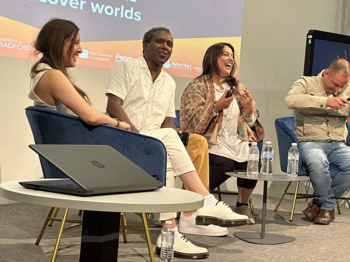 A lighter moment at today's Bradford Literature Festival (@BradfordLitFest) session, 'Lost in the System: Crisis in Children's Social Care'. Well chaired by Rebekah Pierre (@RebekahPierre92), with Lemn Sissay (@lemnsissay), Chris Wild (@ccwild79) and Naz Shah MP (@NazShahBfd).