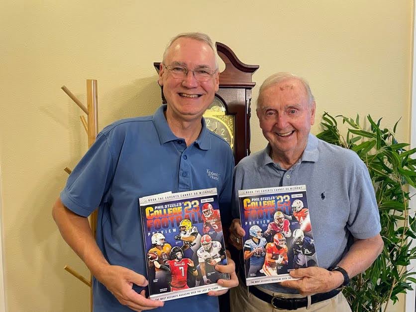 bluewatermed's tweet photo. College football season is officially here!  One copy for me. One copy for Dad.  Thanks @philsteele042 https://t.co/vQAYdVtdUK