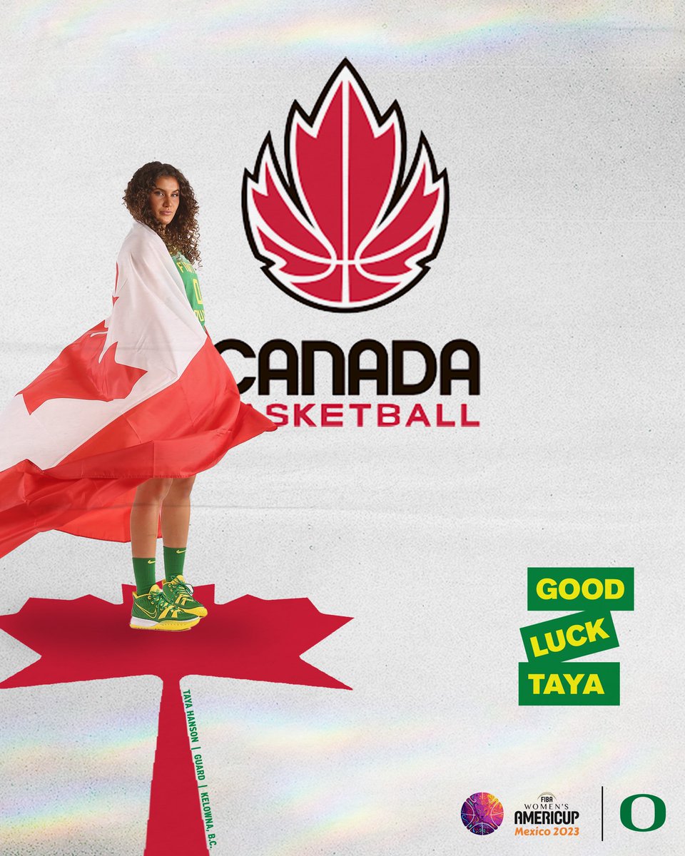 OregonWBB's tweet photo. Stand on Guard 🇨🇦 

Taya Hanson and Team Canada kick off the 2023 FIBA #AmeriCupW today against Mexico at 7:10 pm PT. 

Watch: https://t.co/WzyFTFCrLW

#GoDucks x @CanBball https://t.co/uluBwAjBjh