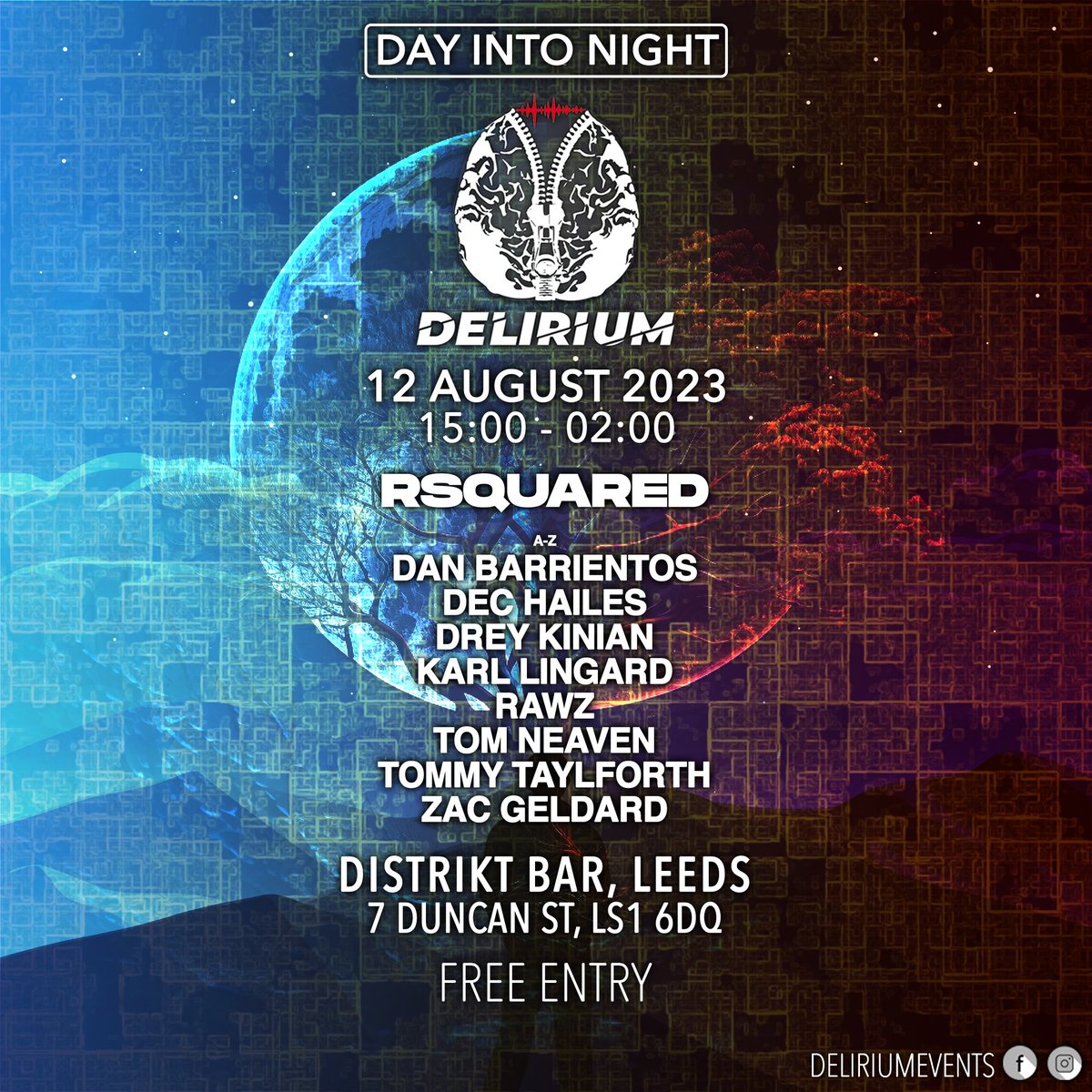 DELIRIUM DAY INTO NIGHT🌞🌒

Terrace all day. Club all night. Biggest show to date. Can’t  wait for this one🔥
  
12th August. 
Let’s do it🧠