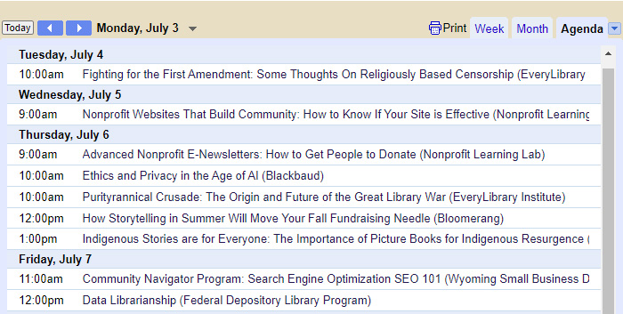 This week's free, online, continuing education events from the Wyoming State Library Training Calendar. Descriptions and links on the blog, or visit the Training Calendar to see the full month of programs: buff.ly/44nsjwW