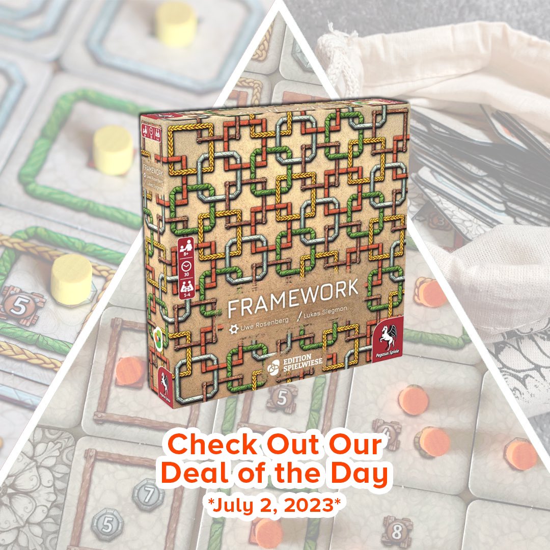 Today's #DealOfTheDay is the puzzly tile placement game Framework from famed designer, Uwe Rosenberg! tabletopmerchant.com/products/frame… #boardgamedeal #boardgames #boardgame #tabletopgames #tabletopgame #tabletopmerchant #boardgamegeek #bgg #uwerosenberg