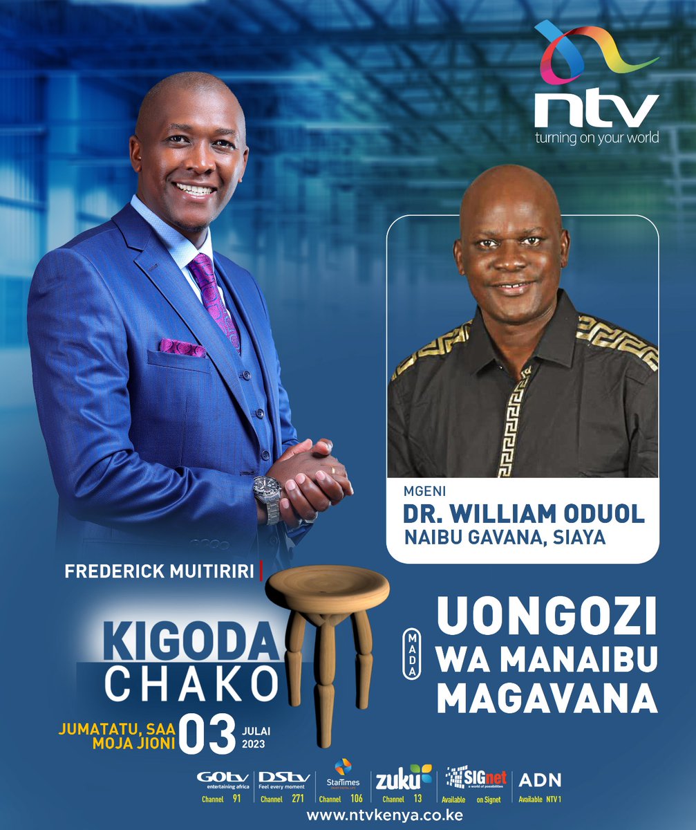 Tomorrow we speak to Siaya DG Dr. @WilliamOduol at 7pm on @ntvkenya 

We have so much to discuss on #KigodaChako..he will also react to a meeting btn Azimio leader Raila Odinga and Siaya MCAs. That meeting is scheduled for tomorrow morning.

Do you have any questions for the DG?