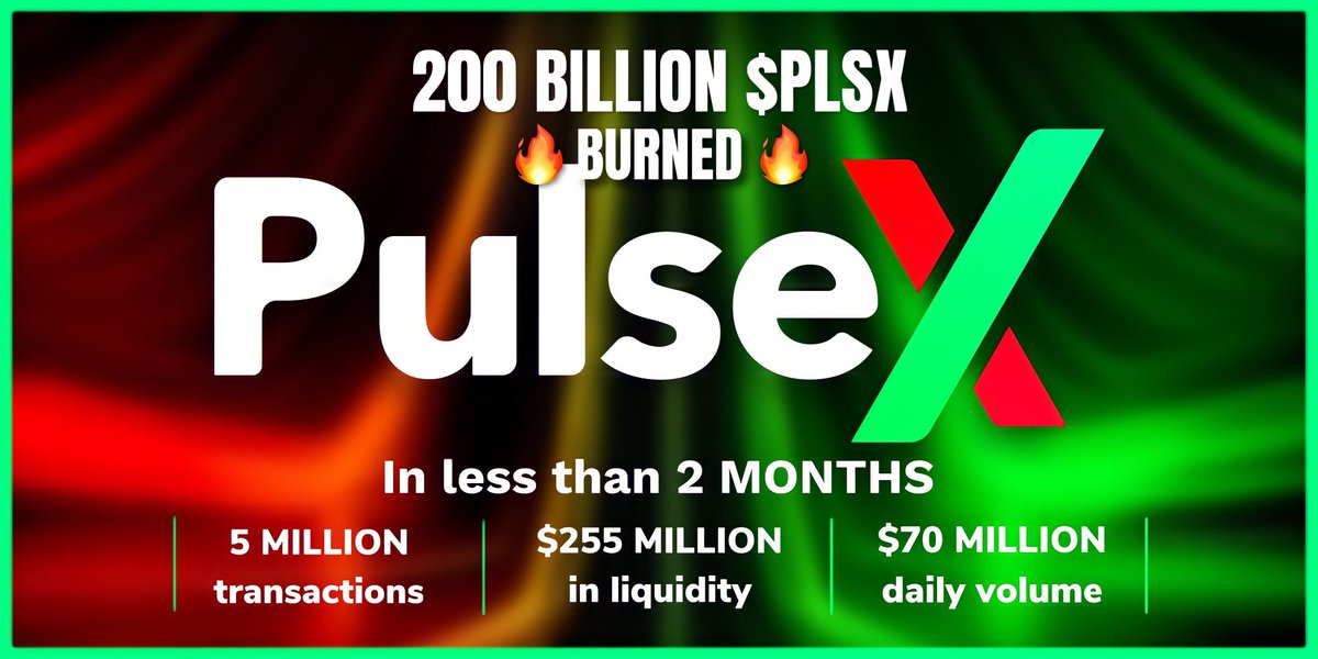 HviidHEX's tweet photo. • 200 billion $PLSX has now been burned or 1% of the total supply ($6M)

• TVL: 3 trillion $PLS or 20% of the total supply ($277M)

• 5 million total transactions 

• $70M in #PulseX daily volume 

• 21.341 #PulseChain validators 

1 trillion PLSX ($35M dollars) are yearly being bought and burned at these rates, making PulseX the most deflationary DEX in the world. The amount of validators has also made PulseChain the 3rd most decentralized blockchain on Earth as well following Bitcoin and Ethereum, after only 50 days of existence

Few layer 1’s or DEX’s have reached these numbers. Many of them can’t even come close and the majority never will

We did AND we reached these numbers in a bear market. The worst one in crypto history so far. That’s why I still truly believe in this ecosystem

It’s up to you if you do or don’t 

$HEX