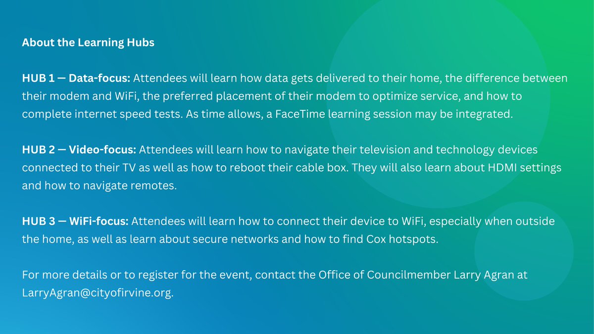 Mayor Larry Agran (@mayorlarryagran) on Twitter photo #Irvine seniors! Don't miss our #FREE Tech Master Class on July 6! Limited slots available. Sign up now for this educational opportunity tailored for seniors. 💻
<a href="/CoxCalifornia/">Cox California</a>
Register at: eventbrite.com/e/tech-master-….
#DigitalEmpowerment #SeniorCommunity #TechSkills #Community #Irvine seniors! Don't miss our #FREE Tech Master Class on July 6! Limited slots available. Sign up now for this educational opportunity tailored for seniors. 💻
<a href="/CoxCalifornia/">Cox California</a>
Register at: eventbrite.com/e/tech-master-….
#DigitalEmpowerment #SeniorCommunity #TechSkills #Community