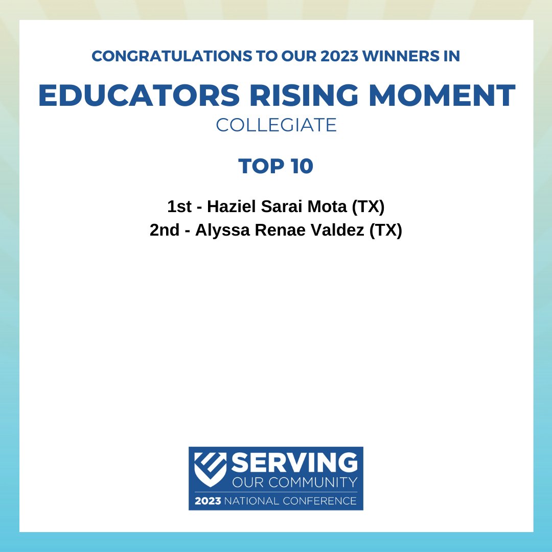 Congratulations to the winners at the 2023 Educators Rising National Conference! #EdRising23 #ServingOurCommunity