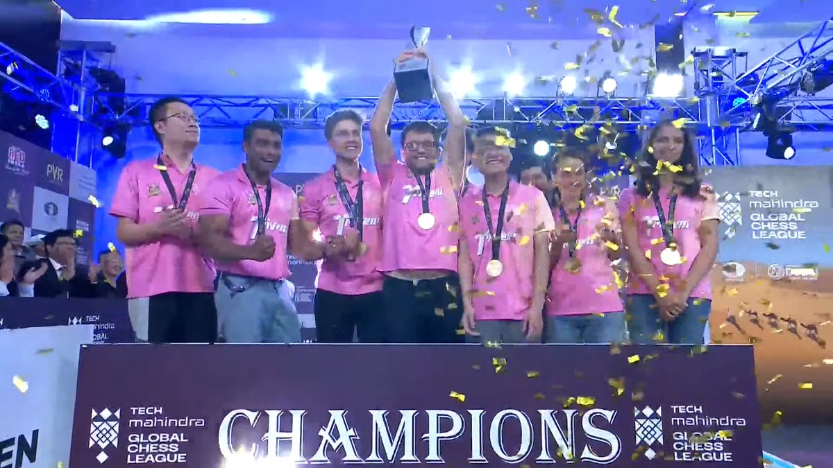 ChessbaseIndia's tweet image. Winners of the first ever Global Chess League - Triveni Continental Kings!!! What a team, what wonderful players #GlobalChessLeague