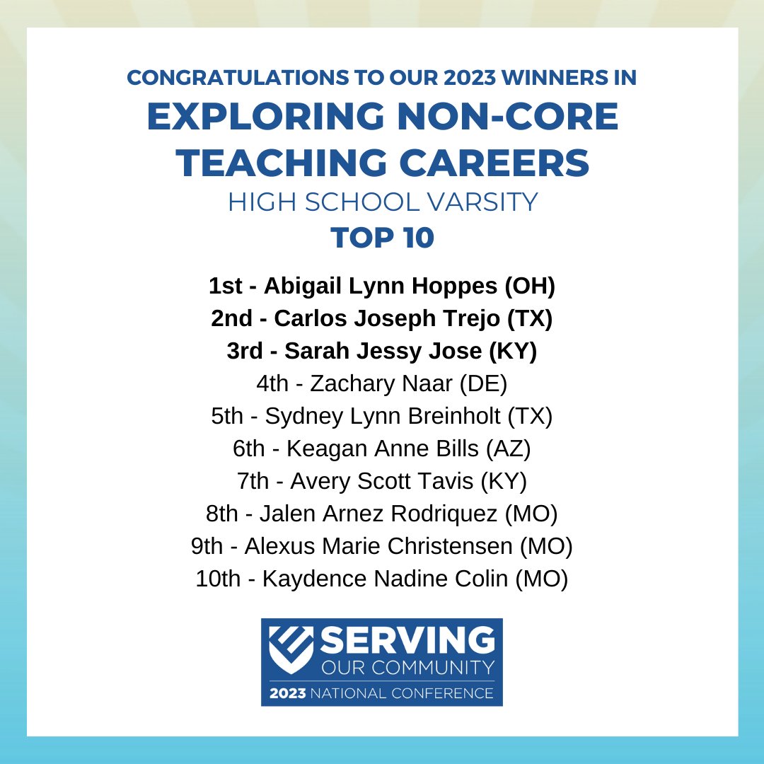 Congratulations to the winners at the 2023 Educators Rising National Conference! #EdRising23 #ServingOurCommunity