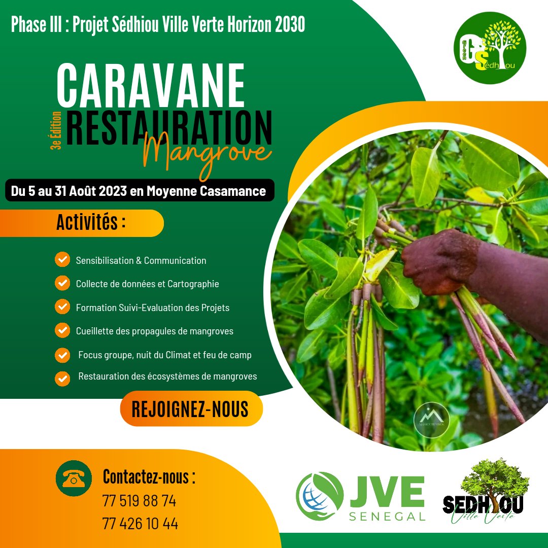 "Amoureux de la nature en Moyenne Casamance, l'heure est venue d'agir ! Joignez-vous à la Caravane de restauration de la mangrove, du 5 Août au 31 Août 2023.
#Restaurationdelamangrove #ActionEnvironnementale #MoyenneCasamance
<a href="/Jve_Senegal/">JVE SENEGAL 🇸🇳</a>
<a href="/SUCO_org/">SUCO</a>