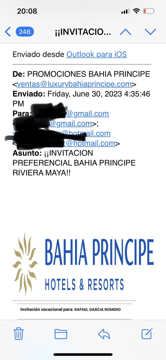 danieladromany's tweet photo. @BahiaPrincipe me llamaron de parte de ustedes para ofrecerme una oferta, después mandaron este correo… intenté contactarlos pero no hubo respuesta por ninguna red. Por teléfono me dicen que ustedes no llaman. Pero tienen todos mis datos y fechas que me quedé con ustedes https://t.co/9blKcBLfUQ