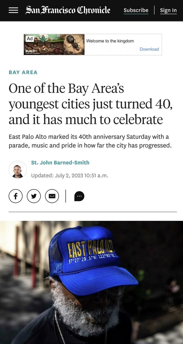 DeAndreForks's tweet photo. My #MadeInEPA hat made it on @sfchronicle article celebrating the incorporation of East Palo Alto in 1983 making it itโs 40th birthday yesterday. https://t.co/EMN13yZo4d