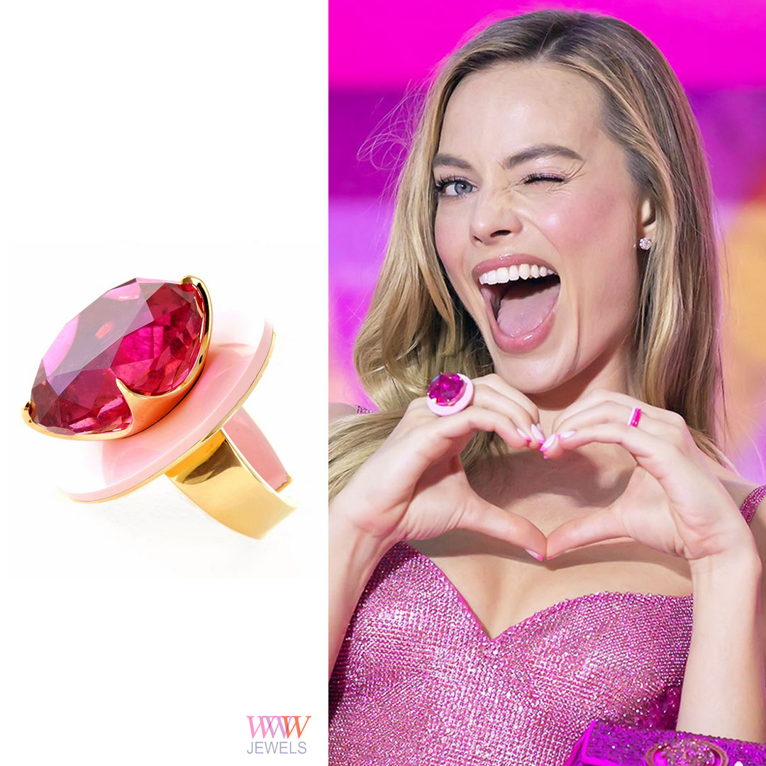 If #Barbie wore a ring - this would be it! #margotrobbie wears a Himalaya tourmaline 'Ring Pop' from Taffin Jewelry to the #BarbieTheMovie premiere in Seoul, South Korea