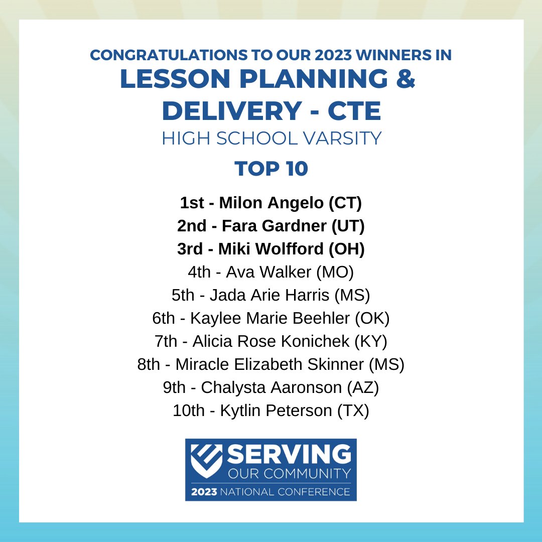 EducatorsRising's tweet photo. Congratulations to the winners at the 2023 Educators Rising National Conference! #EdRising23 #ServingOurCommunity https://t.co/hiCbH5AFht