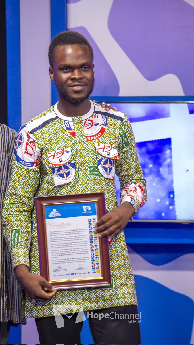 hopechannelgh's tweet photo. National Bible Bee || Church Edition || Awards and Prize Presentation
Congratulations Emmanuel Agbevivi(Overall Best)
YouTube: https://t.co/MZILcEEctA
#nationalbiblebee #biblebee #seedspeing #christiantv #thegospel #angels #angelsofhope #bible #trend #a #changinglives https://t.co/QMzjHkxSwA