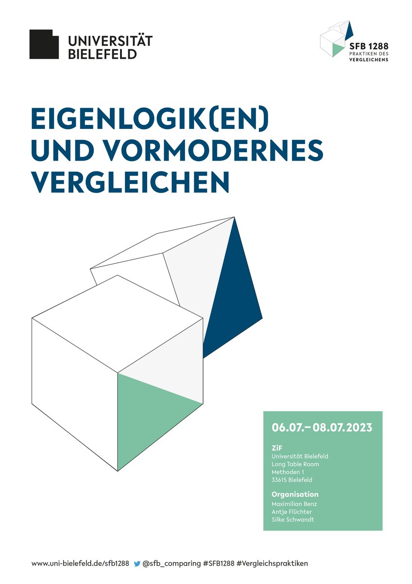 📣#Vormerken: Diese Woche findet die #SFB1288-Tagung 'Eigenlogik(en) vormodernen Vergleichens' @unibielefeld statt. Wir freuen uns auf inspirierende Vorträge und Diskussionen! Danke für die Organisation @AntjeFluechter, @Maximilian_Benz und @SilkeSchwandt. 🙏 #Vergleichspraktiken