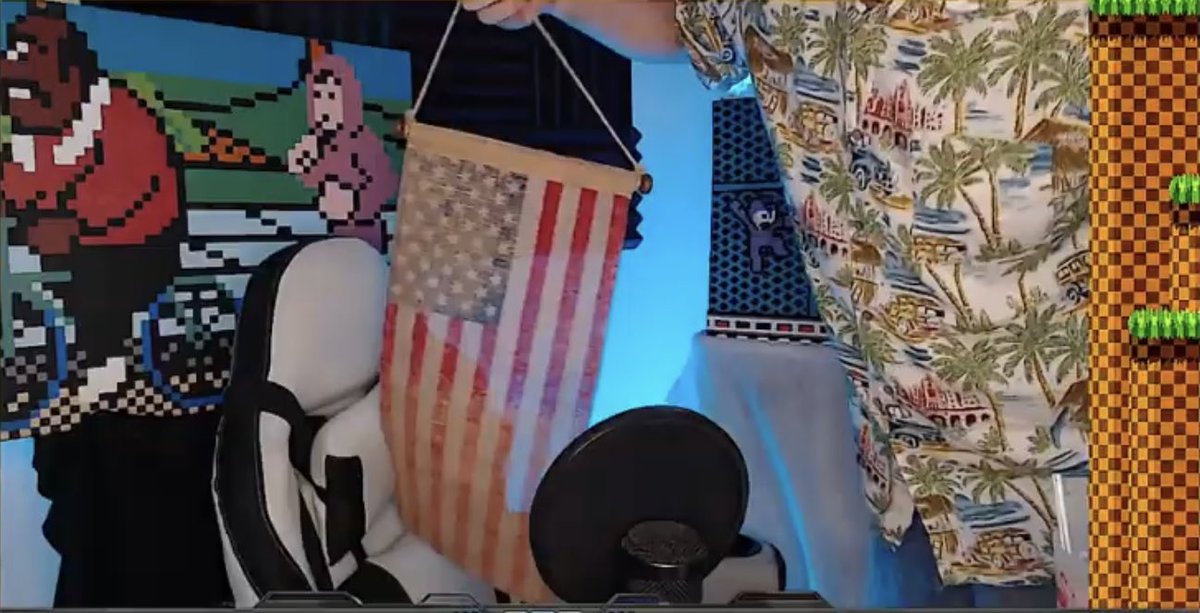 DSP ranting for 10 minutes about having to flip his flag and insulting the American flag on his setup and not understanding why the flag being backwards on his setup is just to show he knows nothing about American history.