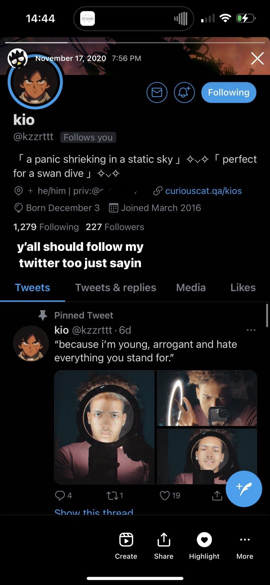 bilatinman kio on Twitter: "scary and uncanny screenshot of this account in its infancy https