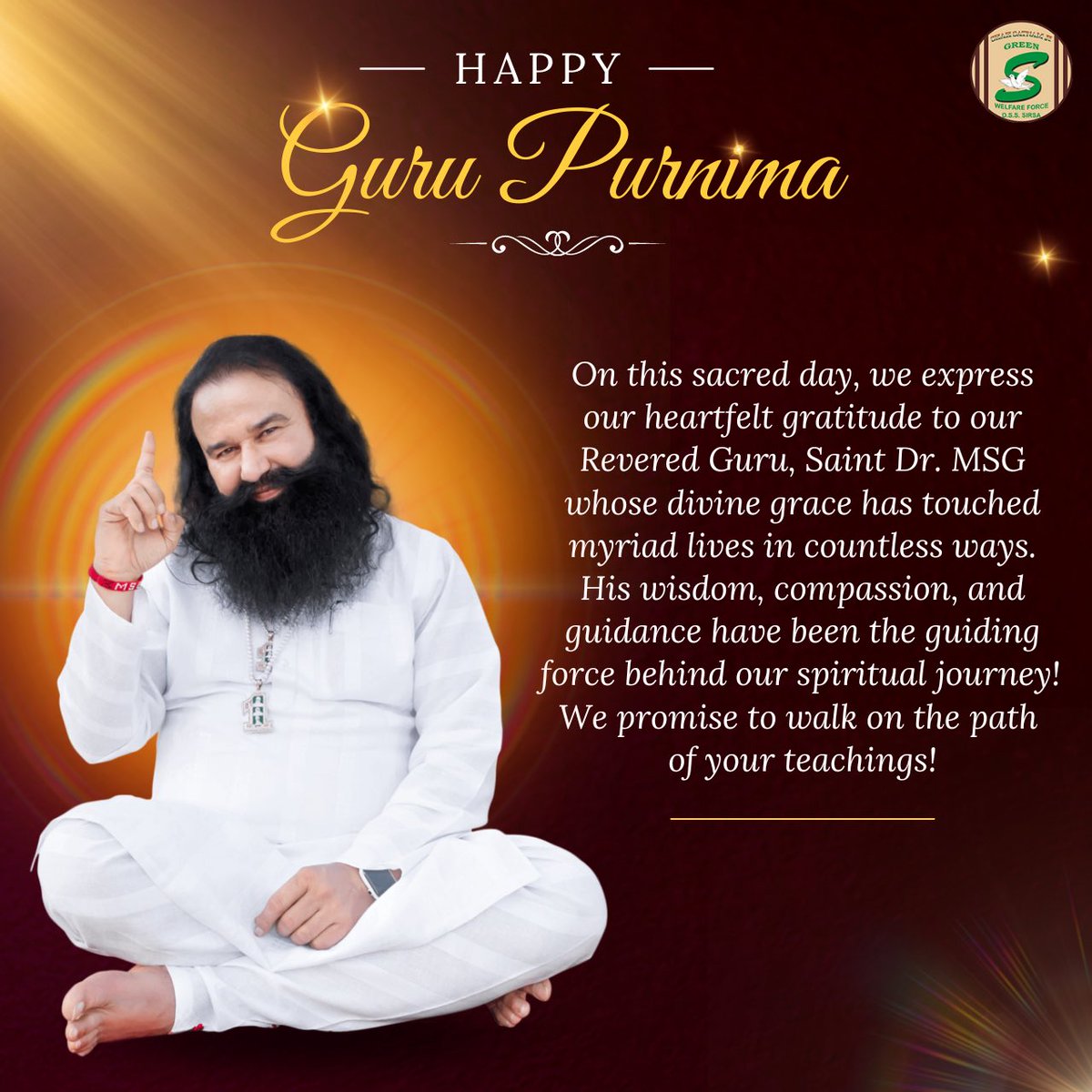 GreenSwelfares's tweet photo. Guru Purnima is the perfect occasion for us to express gratitude towards our Gurus for their selfless guidance and support. It is an opportunity for us to reflect on the profound impact they have had on our lives.

On this special day, let us celebrate the presence of Saint Dr. @GurmeetRamRahim Singh Ji Insan in this journey of life. Happy #GuruPurnima!