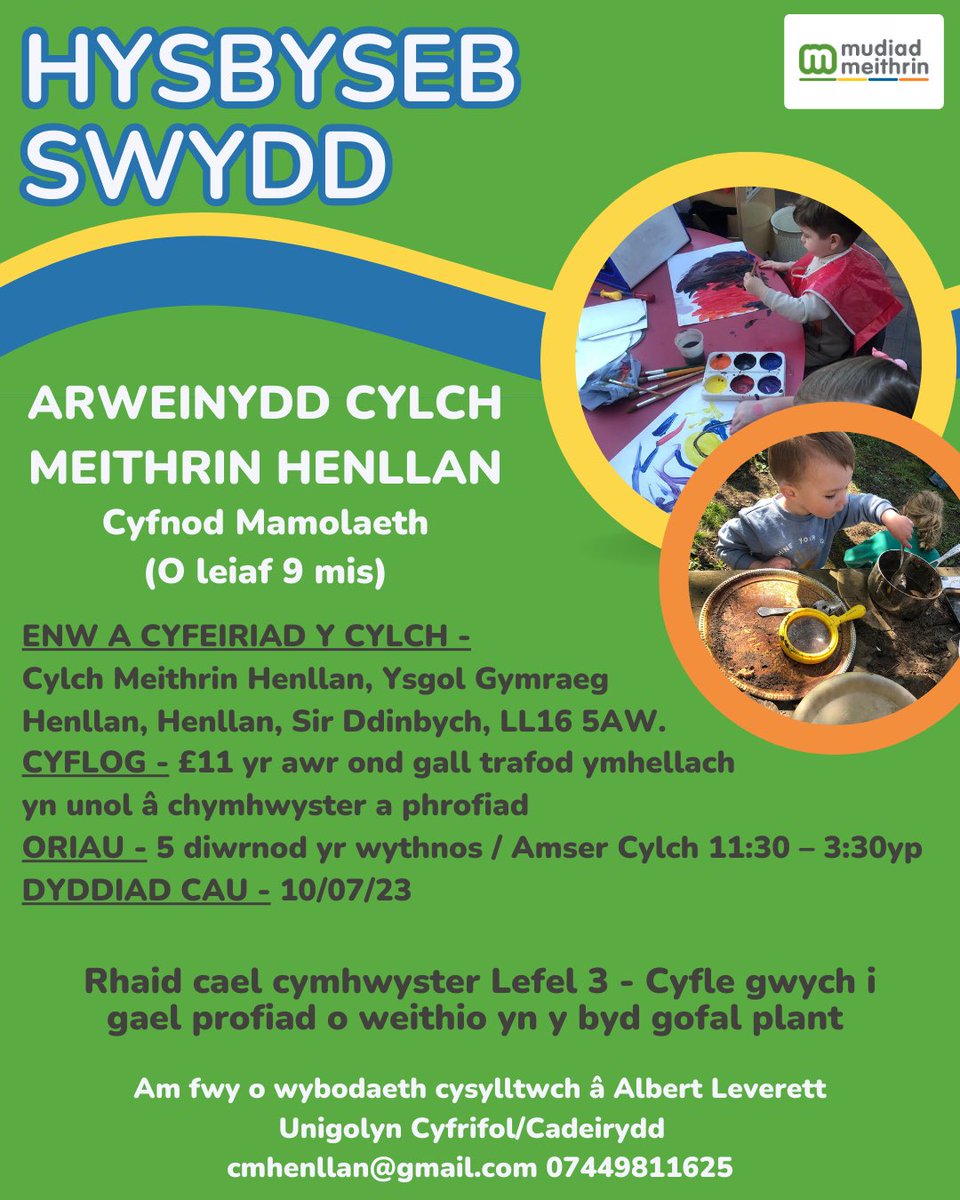 CylchHenllan's tweet photo. SWYDD MAMOLAETH https://t.co/vx4rAkFbLS