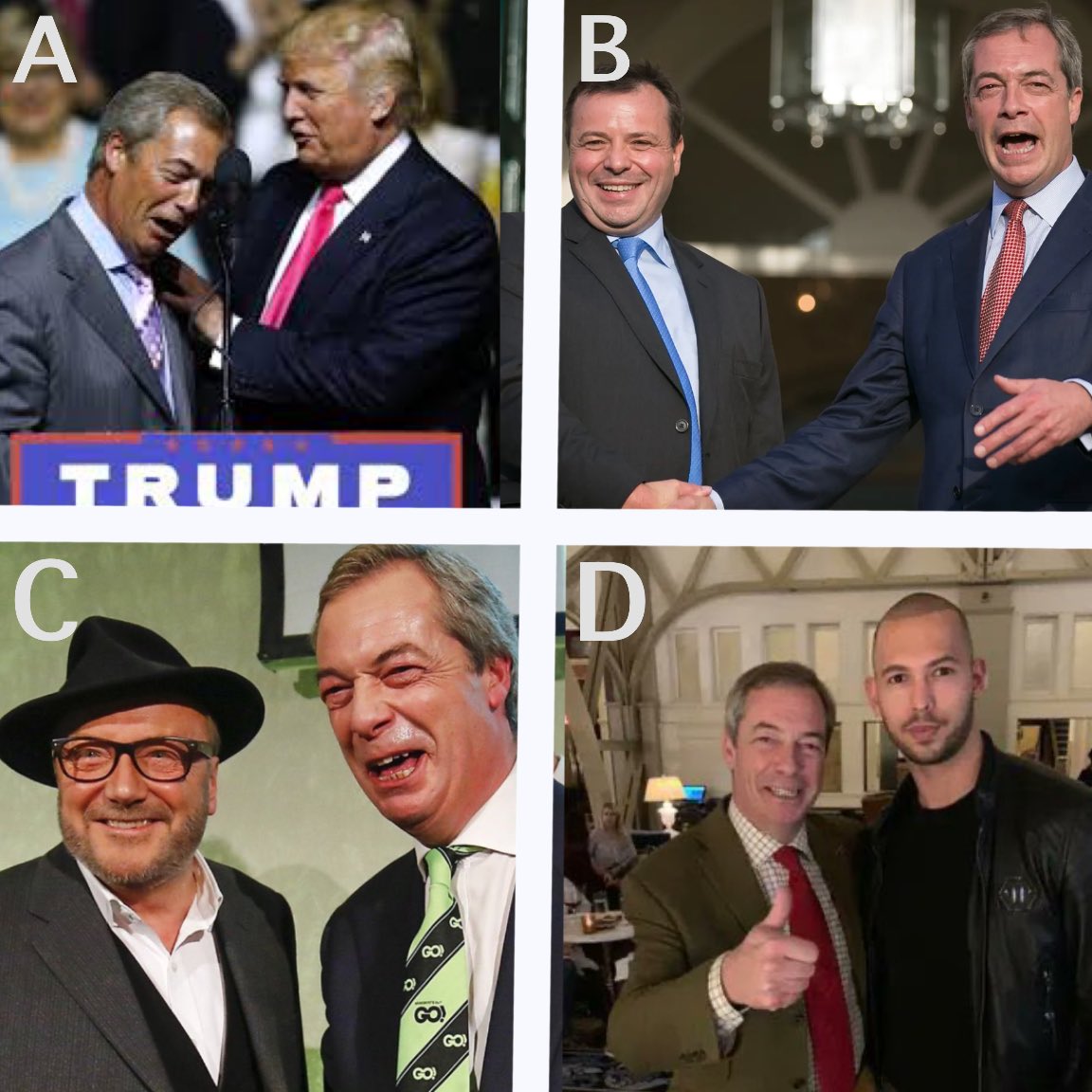 Spot the odd one out? 🤔 #ArronBanks #NigelFarage #Trump #GeorgeGalloway #AndrewTate