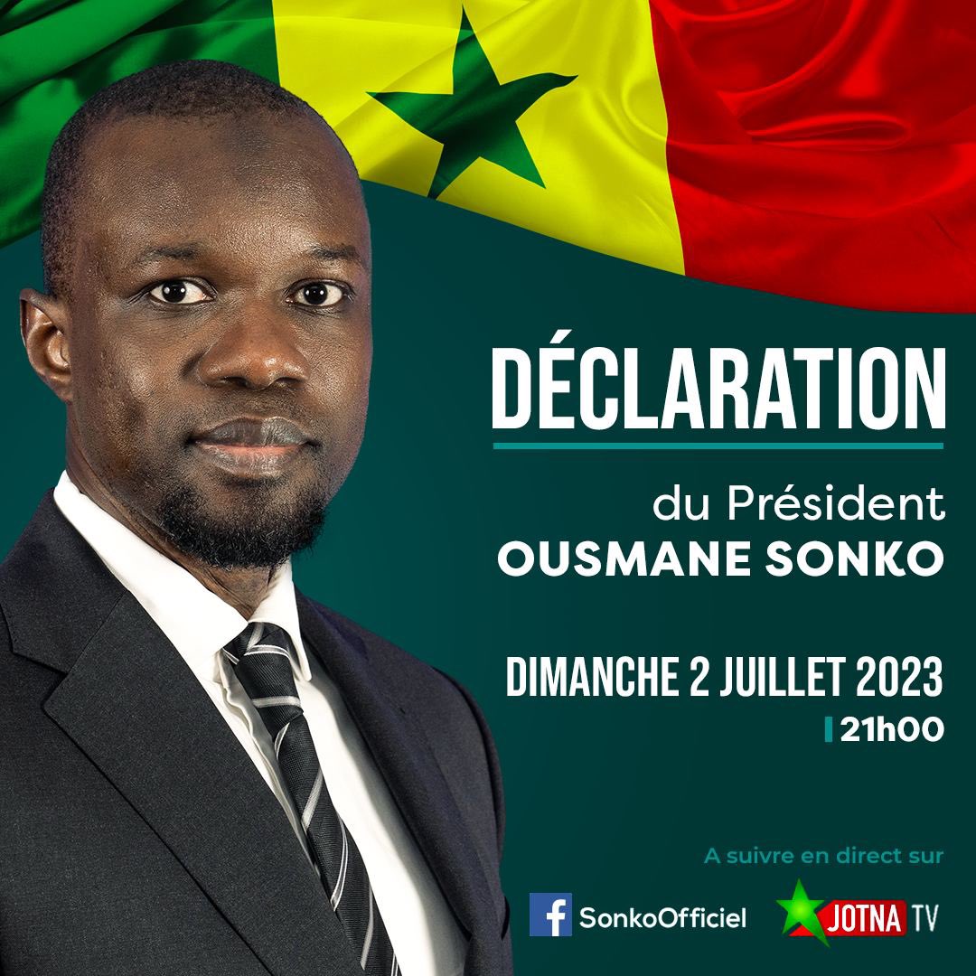 SonkoOfficiel's tweet photo. Chers compatriotes,

Je m’adresserai à vous et à la Communauté internationale ce soir à partir de 21h.

#FreeSenegal https://t.co/DDqgdh1Mmq