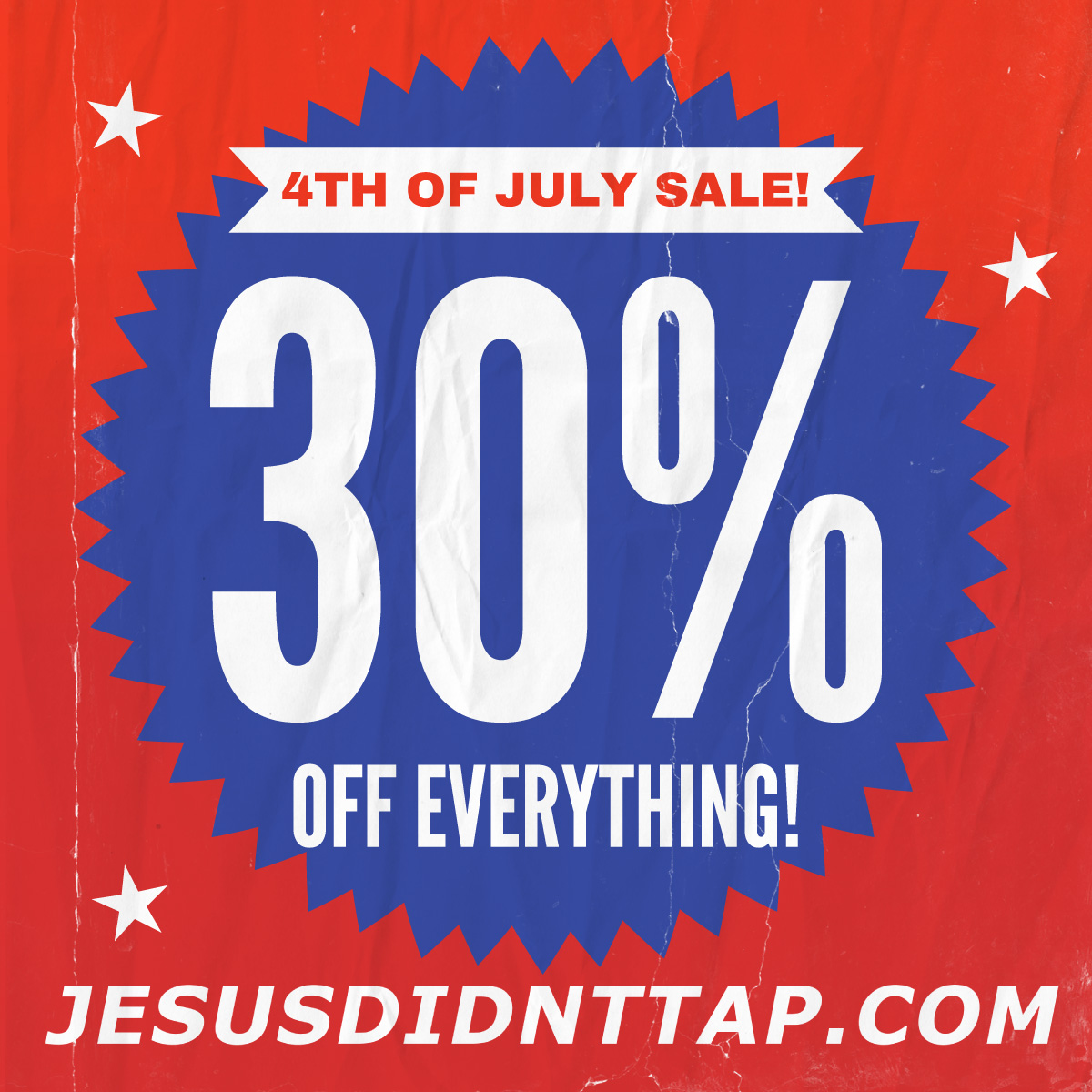 30% OFF EVERYTHING!! ALL products discounted. No Promo Code Needed. Worldwide Shipping! Our biggest sale ever! 

#JesusDidntTap #4thOfJulySale #MMAclothingline #ChristianApparel