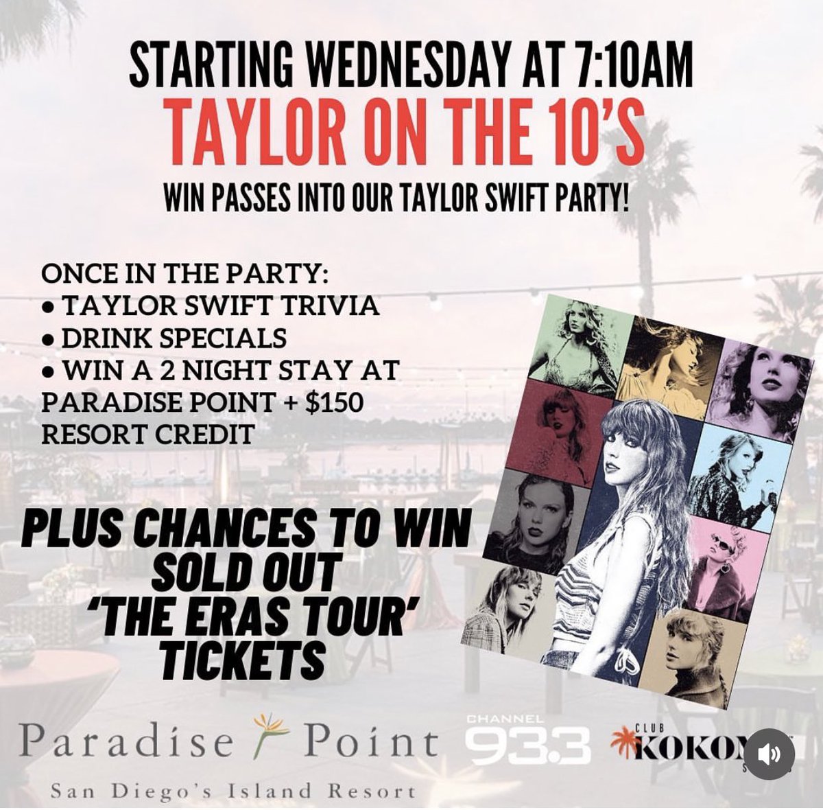 Channel933's tweet photo. STARTING WEDNESDAY, YOUR SHOT TO WIN @taylorswift13 TICKETS! #Channel933 #SanDiego #LosAngeles #TaylorSwift #Swifties https://t.co/xTcC0aquER