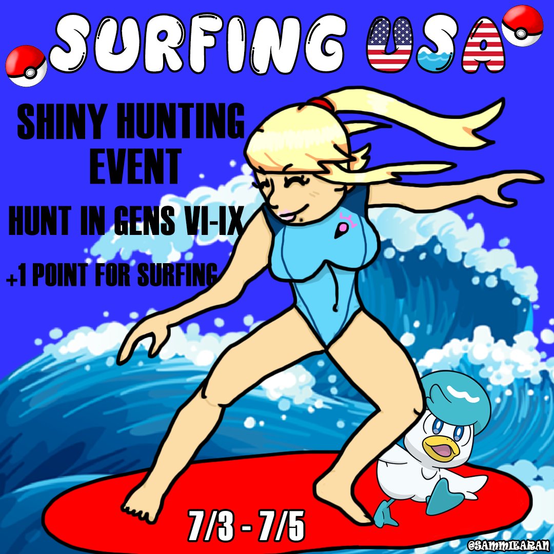 SammieAran's tweet image. Don't have any #July4th plans, #shinyhunters? Well, why don't you join our #pokemonevent where you can #shinyhunt anything you'd want (gens 6-9)?

Join the #discord today to learn more about this 3-day #event! (Link in comments)

@Pokemon @TwitchTeamYell #shinypokemon #samus #zss