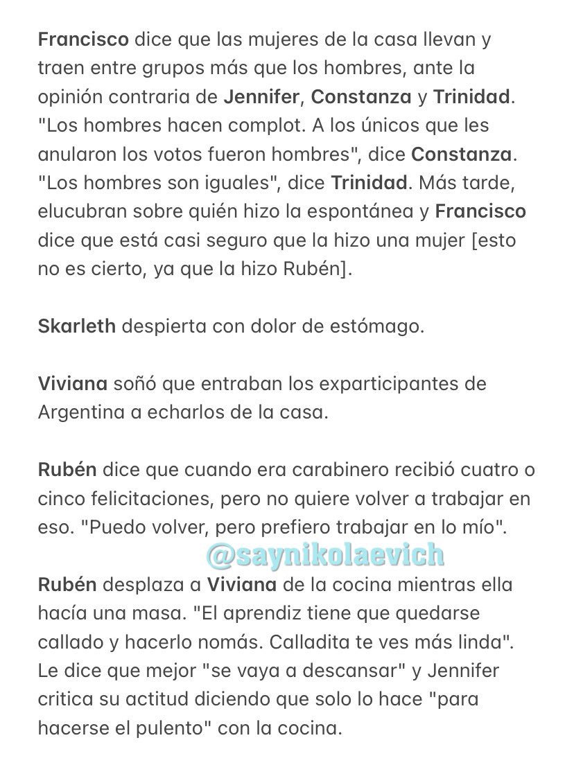 saynikolaevich's tweet photo. RESUMEN SÁBADO 1 DE JULIO // No mucha acción tuvimos ayer en la casa. Lo de Rubén es lo más llamativo, pero hoy tenemos eliminación!! Desde ahora, compartiré también los resúmenes en el ➡️➡️instagram @saynikolaevich ⬅️⬅️
#GranHermanoChile #GranHermanoCHV #ResumenGH #GHChile https://t.co/cExZaDGacH