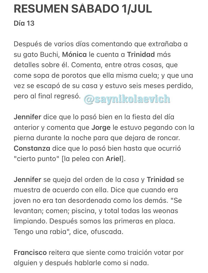 saynikolaevich's tweet photo. RESUMEN SÁBADO 1 DE JULIO // No mucha acción tuvimos ayer en la casa. Lo de Rubén es lo más llamativo, pero hoy tenemos eliminación!! Desde ahora, compartiré también los resúmenes en el ➡️➡️instagram @saynikolaevich ⬅️⬅️
#GranHermanoChile #GranHermanoCHV #ResumenGH #GHChile https://t.co/cExZaDGacH
