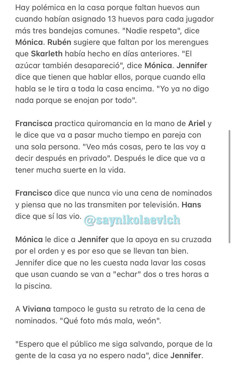saynikolaevich's tweet photo. RESUMEN SÁBADO 1 DE JULIO // No mucha acción tuvimos ayer en la casa. Lo de Rubén es lo más llamativo, pero hoy tenemos eliminación!! Desde ahora, compartiré también los resúmenes en el ➡️➡️instagram @saynikolaevich ⬅️⬅️
#GranHermanoChile #GranHermanoCHV #ResumenGH #GHChile https://t.co/cExZaDGacH