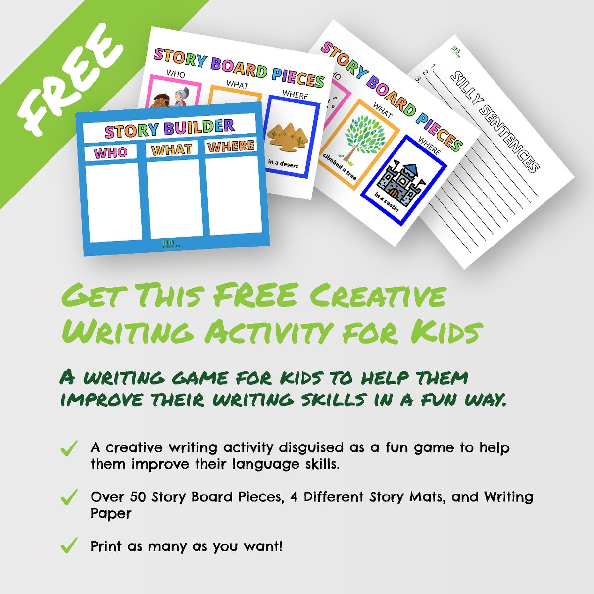 SpEdResource's tweet image. Looking for a fun way for your children to improve their writing skills? 
.
Get this Free writing game...the Silly Sentence and Story Maker. specialedresource.com/silly-sentence…
.
#creativewritingforkids #creativewriting #learningcanbefun #earlyears #handsonactivities #literacy #learnathome