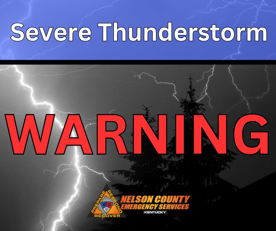 NelsonCoEMPIO's tweet photo. Nelson County is under a Severe Thunderstorm WARNING until 3:45 pm. High winds and large hail are possible. #beweatheraware #kywx #beprepared https://t.co/oImO3kNWSs