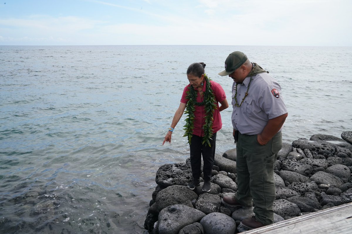 SecDebHaaland's tweet photo. At Puʻuhonua O Hōnaunau and Kaloko-Honokōhau National Historical Parks, I was grateful to visit with @Interior staff and their partners in the Native Hawaiian Community to learn about how they are stewarding these areas to promote respectful and thoughtful visitation. https://t.co/vXHzbMxxo4