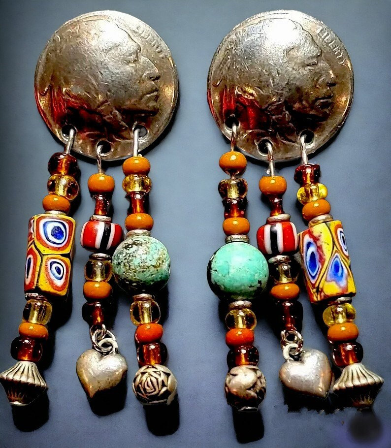 renaissancefai's tweet photo. Buffalo Nickel Coin Earrings, Turquoise, Murano Glass &amp; Silver Beads, Dangles, Native Indian, Vintage https://t.co/w0e1bWvCLP #rainbow #turquoise #women #glass #earwire #bohohippie #earlobe #vintageearrings #americanIndian https://t.co/qXInnKw22K