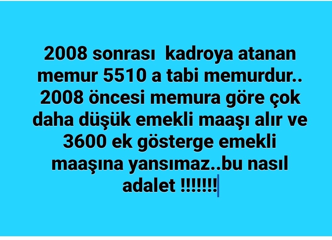 🌟2008'de Çıkarılan 5510 Sayılı Sosyal Sefalet Yasası İle, Çoğunluğu Lisans Mezunu Olan Memurları 5434 Sayılı Kanuna Tâbi Memurlardan Ayırarak Vasıfsız , Asgarî Ücretli İle Aynı Maaş Üzerinden Emekli Yapmak Adaletmi!5434-5510 Ayırımı Kaldırılmalı 🌟 #MemurAsgariÜcretliOlamaz