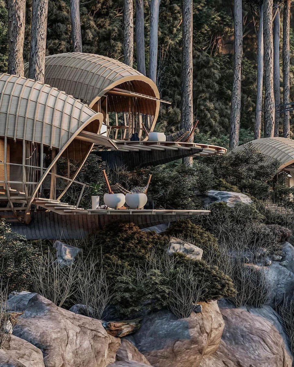 Architect <a href="/velizarquitecto/">veliz arquitecto</a> has visualized a series of cabins on a mountain top to serve for the temporary visitors. These cabins with their unique wooden structure are uniquely attached with the surrounding environment of the mountains.

#cabin #wood #wooden #woodwork #canopy