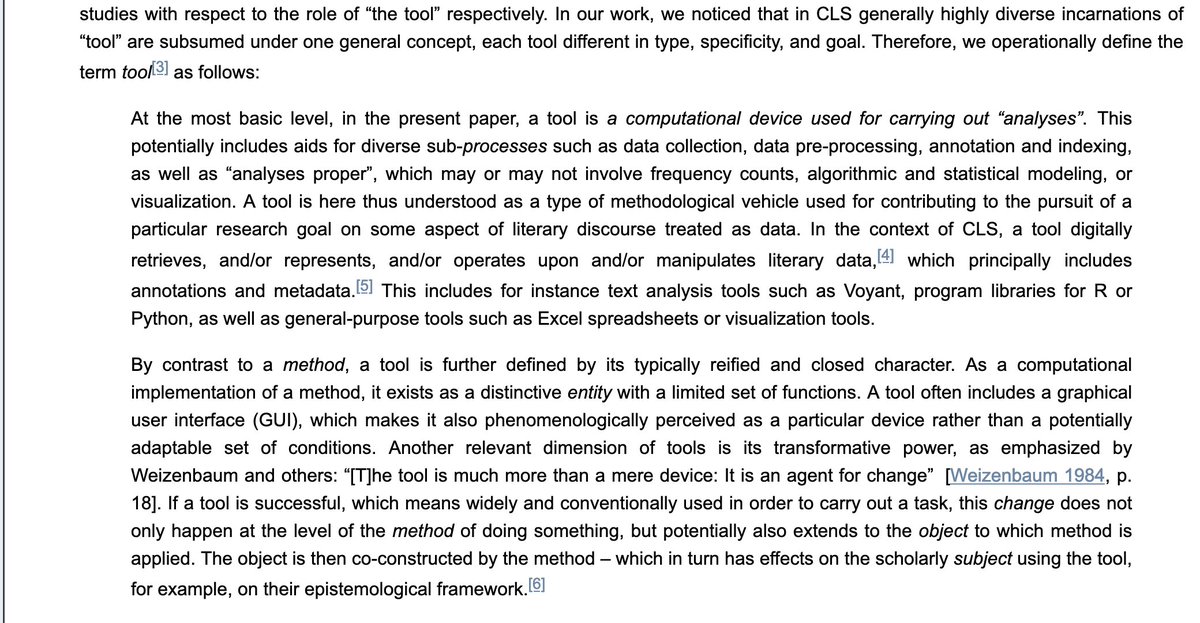 Jberenike's tweet photo. what's the definition of "#tool" in the #DH? hm! Although the term is ubiquitous, that's quite hard to say! In our forthcoming paper on #toolCriticism in @DHQuarterly we give it a shot.... for now, here's a screen-shot. 😇 Paper to be published very soon! https://t.co/hu6UsHM7Fz