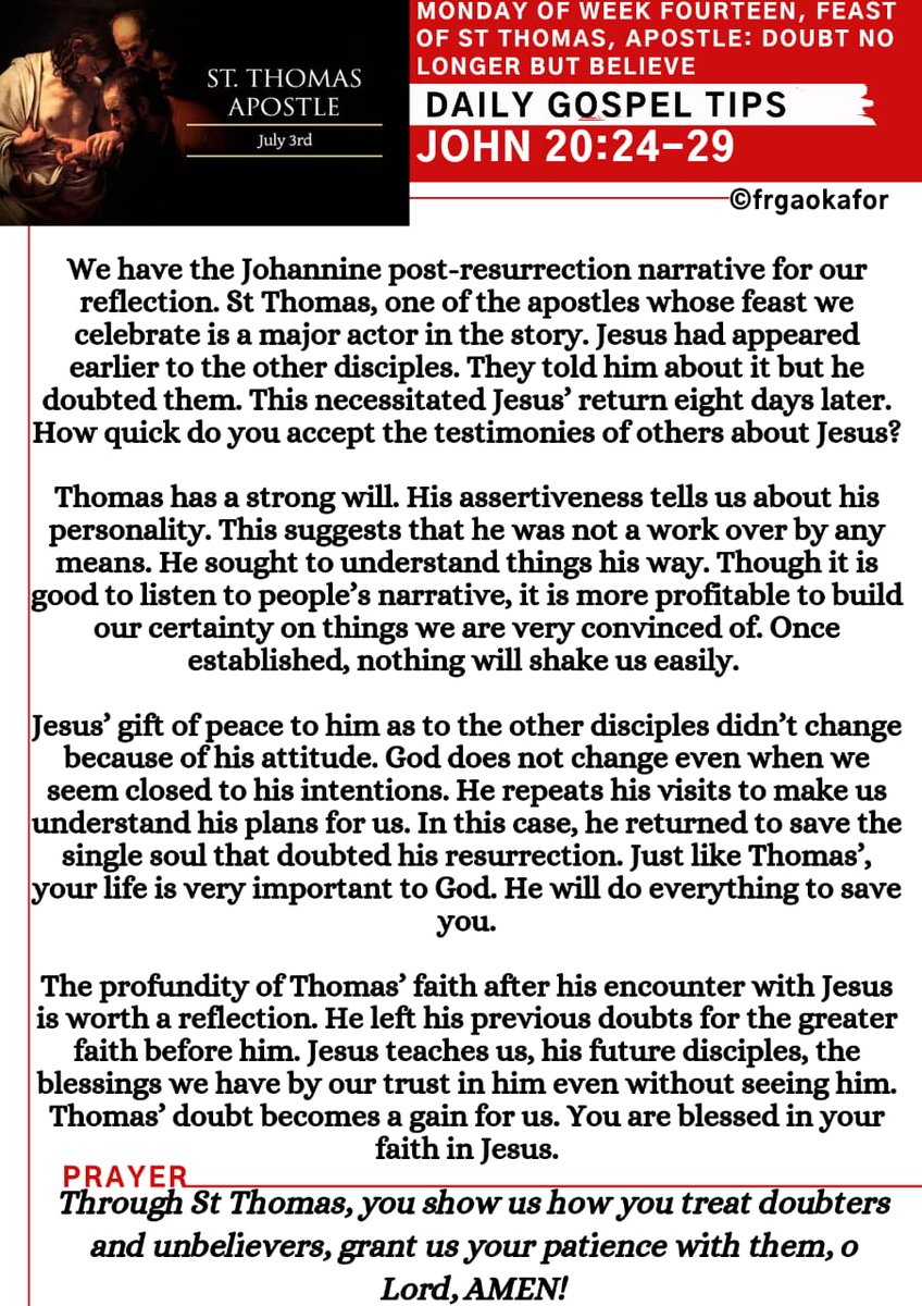 frgaokafor's tweet photo. #dailygospeltips #DoubttoFaith #BlessedAreYou #HappyFeastDay #BlessedNewWeek https://t.co/F7zTZlfBZV
