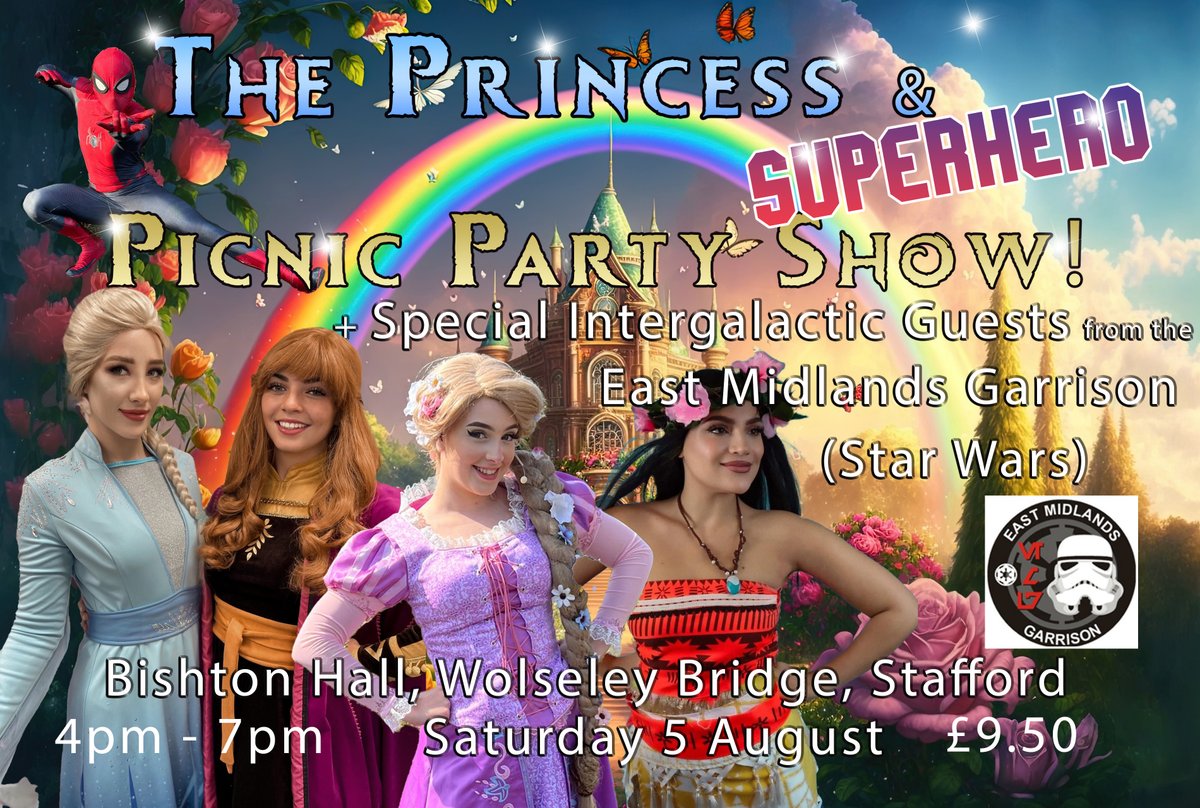 The things we get involved in ! The Princess & Superhero Picnic Party Show @BishtonHall Sat 5 Aug Now with special guests from the @99thgarrison (EastMidlands [Star Wars]) Box Office - bit.ly/PrincessSuperh… Book Now! #enjoystaffs #familyfun