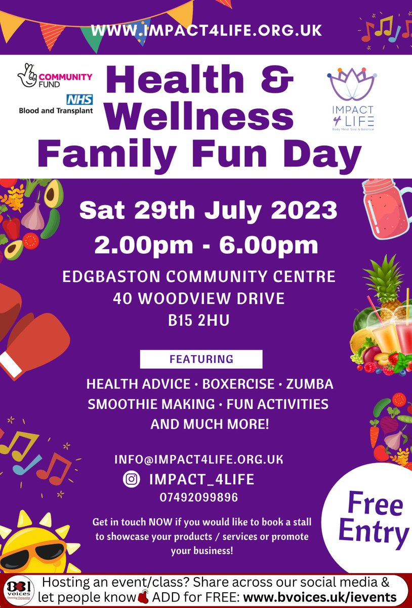 B31Voices's tweet photo. #SWBrumEVENTS β Community Health and Wellness Fun Day
INFO:π https://t.co/mdjHPLDPle
π
Sat 29th July
π 2pm - 6pm.
π Edgbaston Community Centre
#SWBrumWELLBEING #B31VoicesSupportingLocal
#Edgbaston #Birmingham #BirminghamUK https://t.co/jEukiw0Zih