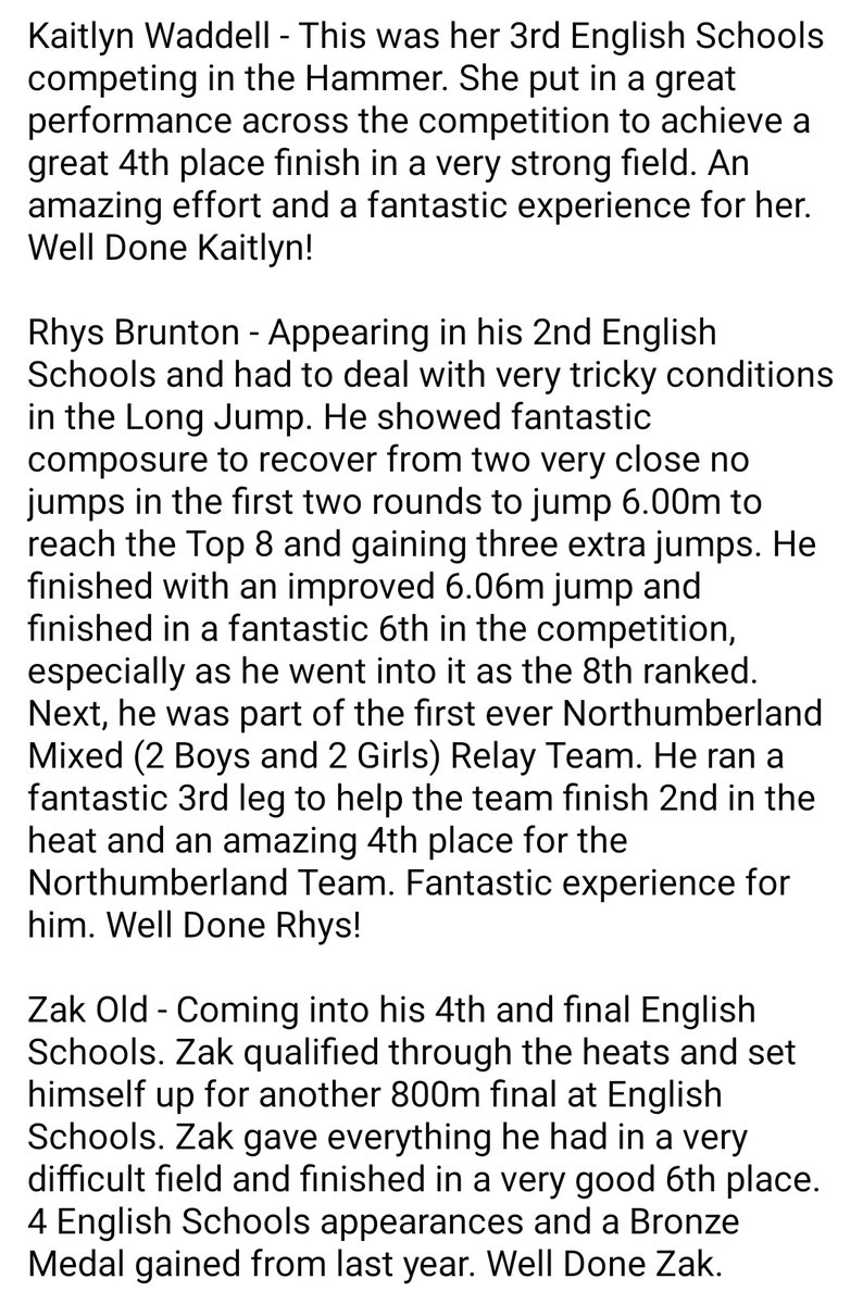 TrackField_NSP's tweet photo. Well Done to the 7 NSP members who all had the fantastic achievement of competing for Northumberland at English Schools in Birmingham over Friday and Saturday.

Thank you to all Officials and Volunteers who made this all possible. 

#NSPonTrack https://t.co/tlVxVKwVpy