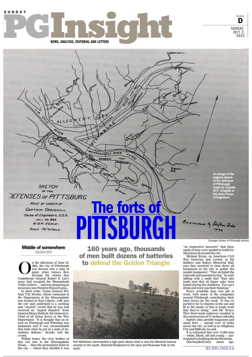 ZitoSalena's tweet photo. The 3 week endeavor resulted in construction of 37 redoubts, battery sites, powder magazines &amp; small forts spread over 12 miles across Pittsburgh w/ over 11,000 men-white, Black, old &amp; young participating in defending the city from Confederate forces https://t.co/dBu2wrDq8w https://t.co/fGY7Tg1z0X