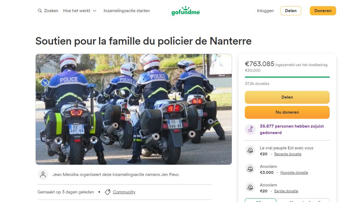 Al ruim 750.000 euro ingezameld voor familie van agent die Nahel doodschoot. 
gofundme.com/f/z86fy-soutie…