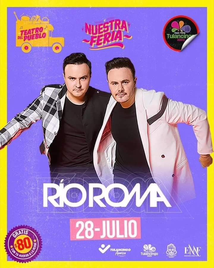 OirAmorMty1's tweet photo. El 28 julio en el Teatro del Pueblo se presentará @RioRomamx en la Expo Feria Tulancingo #Hidalgo 🗓️
Ve y disfruta de este evento en compañía de tu persona favorita para decirle tu me gustas 🫣
#ExpoFeriaTulancingo2023 #NuestraFeria https://t.co/BT5S93LsNN