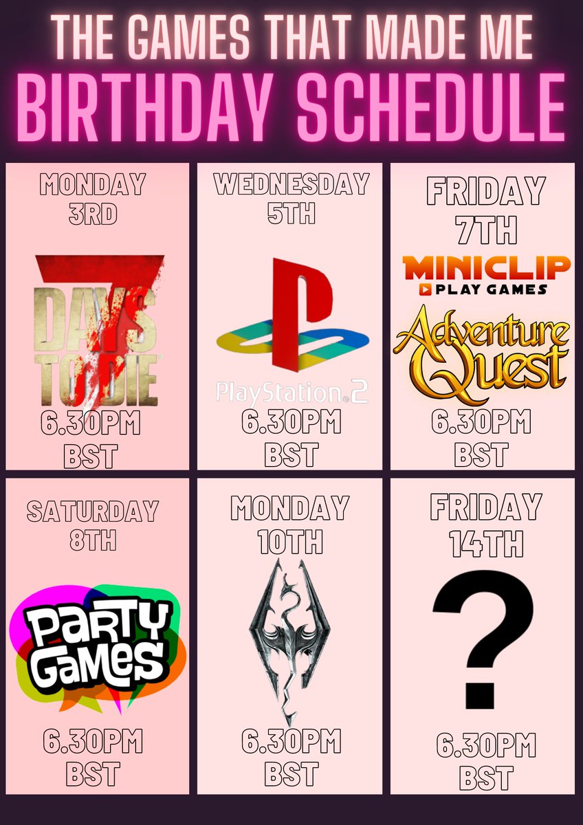 sam03469's tweet photo. The next two weeks we will be celebrating the games that made me!! 

Some REAL CLASSICS on here! 

Will be celebrating my birthday on Saturday doing a late stream of party games till my BDAY LEMME KNOW WHAT YA THINK?

#smallstreamers #retrogames #Adventurequest #Artix #Murrayfg https://t.co/YzlLQTzpif